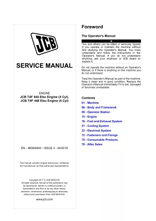 JCB T4F 444 Elec Engine (4 Cyl) Service Repair Manual