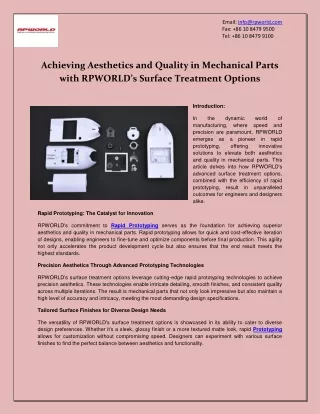 Achieving Aesthetics and Quality in Mechanical Parts with RPWORLD’s Surface Treatment Options