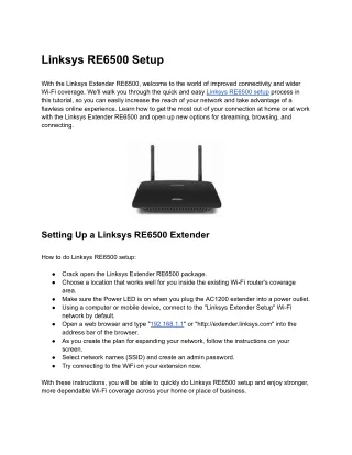 Linksys RE6500 Setup