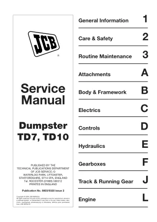 JCB Tracked Dumpster TD10 TD10SL TD10HL Service Repair Manual SN1011000 Onwards