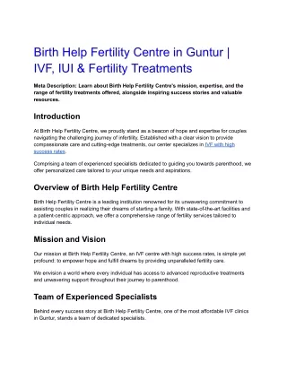 Birth Help Fertility Centre in Guntur _ IVF, IUI & Fertility Treatments