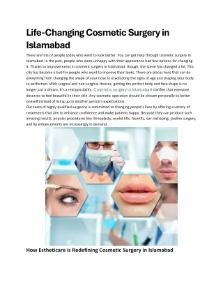 Life-Changing Cosmetic Surgery in Islamabad