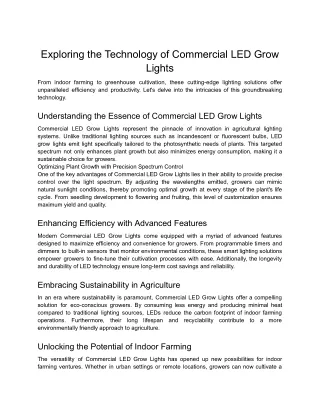 Exploring the Technology of Commercial LED Grow Lights