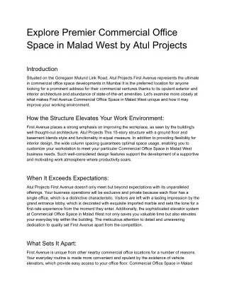 Explore Premier Commercial Office Space in Malad West by Atul Projects