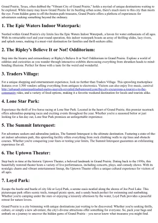 Embarking on the Heart of Grand Prairie:  Spots to