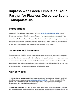 Impress with Green Limousine_ Your Partner for Flawless Corporate Event Transportation