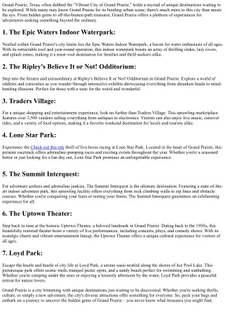 Revealing Grand Prairie's Charm:  and Further