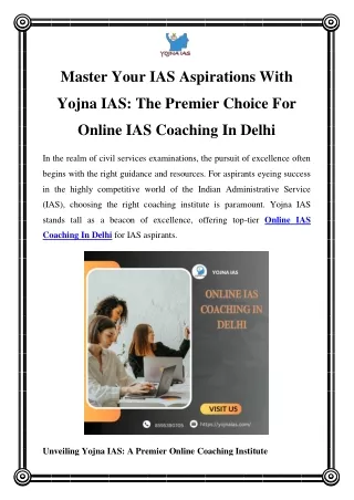 Yojna IAS: Premier Online Coaching for IAS Aspirants in Delhi