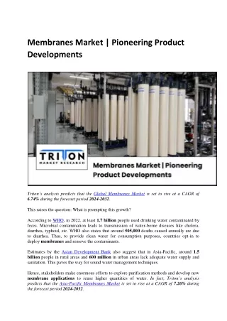 Membranes Market | Pioneering Product Developments