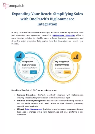 Expanding Your Reach: Simplifying Sales with OnePatch's BigCommerce Integration