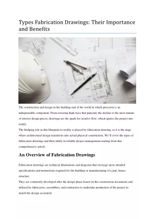 Types Fabrication Drawings: Their Importance and Benefits