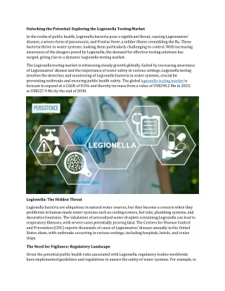 Segmentation Insights: Understanding Diverse Applications in the Legionella Test