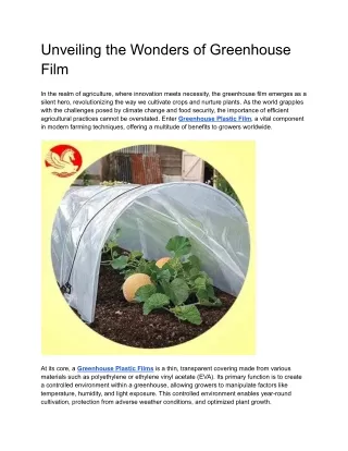 Unveiling the Wonders of Greenhouse Film