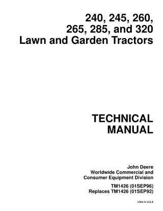 JOHN DEERE 285 LAWN AND GARDEN TRACTOR Service Repair Manual