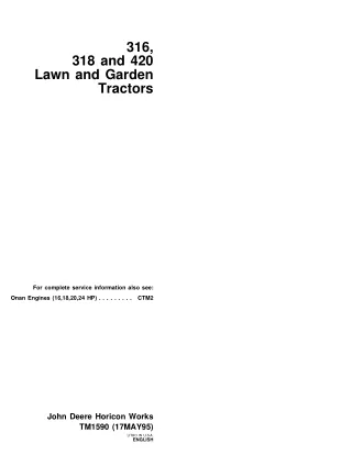 JOHN DEERE 316 LAWN GARDEN TRACTOR Service Repair Manual