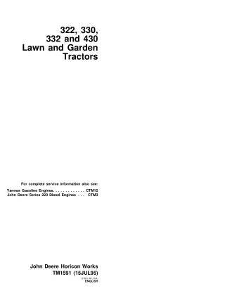JOHN DEERE 322 LAWN GARDEN TRACTOR Service Repair Manual