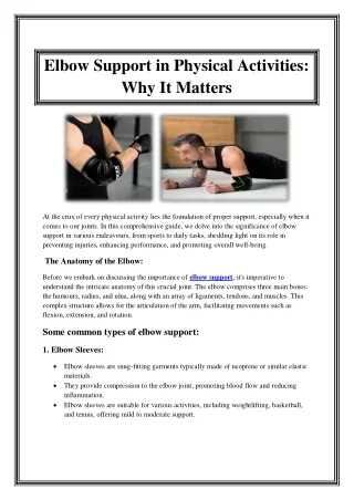 Elbow Support in Physical Activities Why It Matters