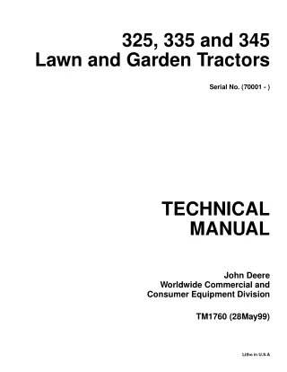 JOHN DEERE 335 LAWN GARDEN TRACTOR Service Repair Manual