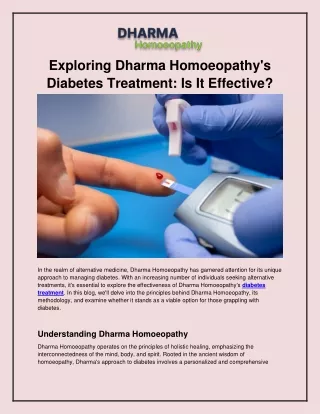 Exploring Dharma Homoeopathy's Diabetes Treatment_ Is It Effective