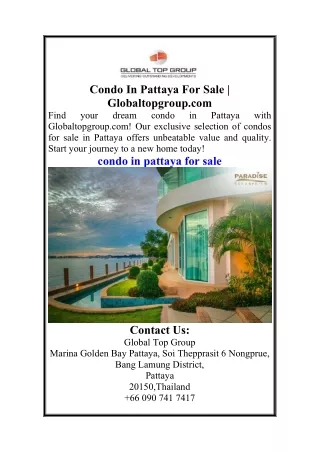 Condo In Pattaya For Sale  Globaltopgroup.com