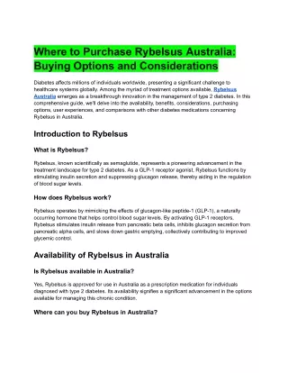 Where to Purchase Rybelsus Australia - Buying Options and Considerations