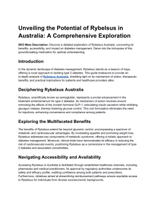 Unveiling the Potential of Rybelsus in Australia_ A Comprehensive Exploration