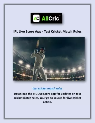 IPL Live Score App - Test Cricket Match Rules