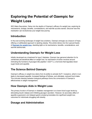 Exploring the Potential of Ozempic for Weight Loss