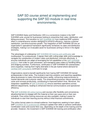 SAP SD course aimed at implementing and supporting the SAP SD module in real-tim