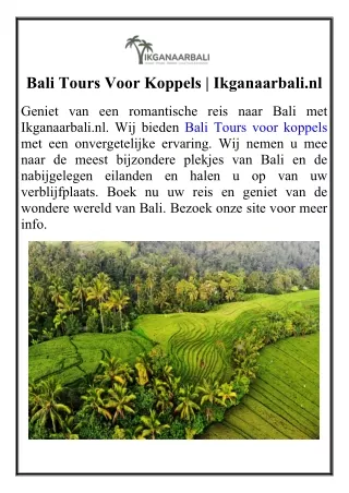 Bali Tours Voor Koppels  Ikganaarbali.nl