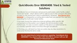 Expert Solutions for QuickBooks Error 80040408