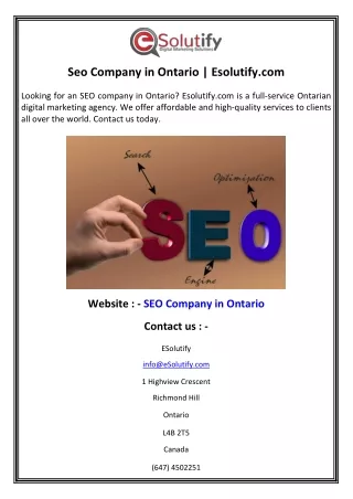 Seo Company in Ontario  Esolutify.com