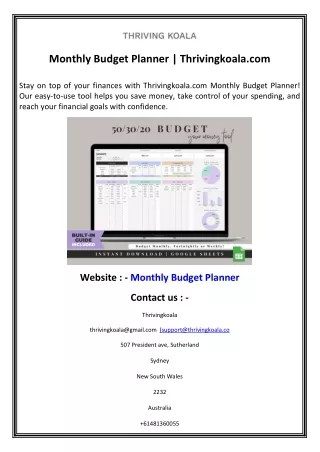 Monthly Budget Planner Thrivingkoala.com