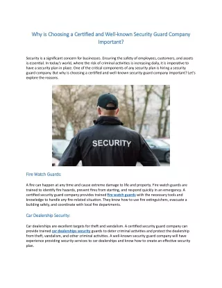 The Importance of Choosing a Certified and Well-Known Security Guards Company