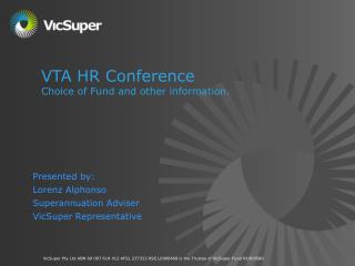 VTA HR Conference Choice of Fund and other information.