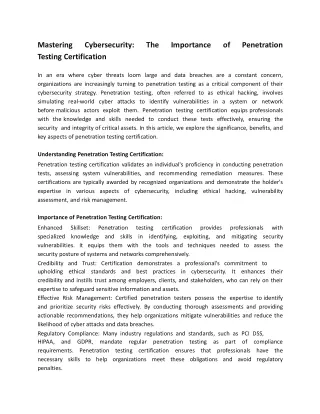 Penetration Testing Certification