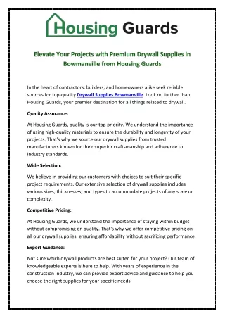 Elevate Your Projects with Premium Drywall Supplies in Bowmanville from Housing