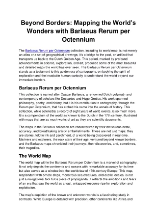 Beyond Borders Mapping the World’s Wonders with Barlaeus Rerum per Octennium