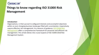 Things to know regarding ISO 31000 Risk Management