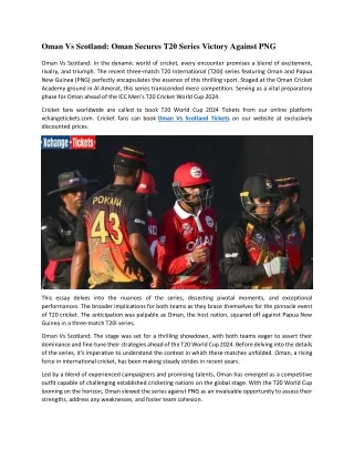Oman Vs Scotland Oman Secures T20 Series Victory Against PNG