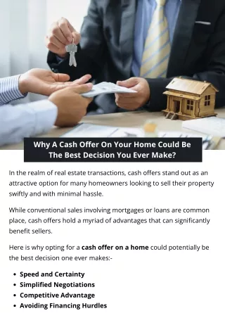 Why A Cash Offer On Your Home Could Be The Best Decision You Ever Make?