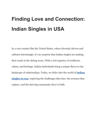 Indian Singles in USA: Where Culture Meets Romance