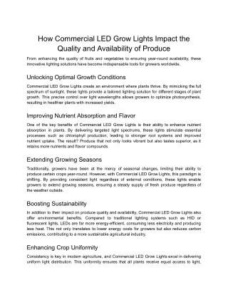 How Commercial LED Grow Lights Impact the Quality and Availability of Produce