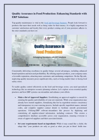 Quality Assurance in Food Production-Enhancing Standards with ERP Solutions