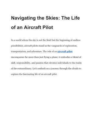 The Thrilling Journey of an Aircraft Pilot