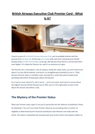 British Airways Executive Club Premier Card - What Is It