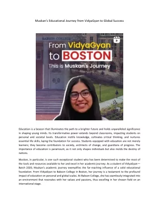 Muskan's Educational Journey from VidyaGyan to Global Success