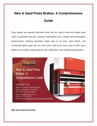 New & Used Press Brakes A Comprehensive Guide