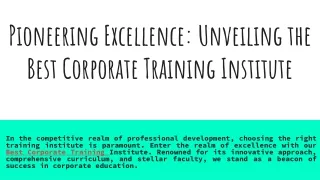 Pioneering Excellence: Unveiling the Best Corporate Training