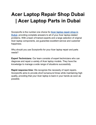 Acer Laptop Repair Shop Dubai _ Acer Laptop Parts in Dubai